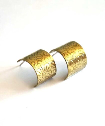 Roll printed brass hoop earrings