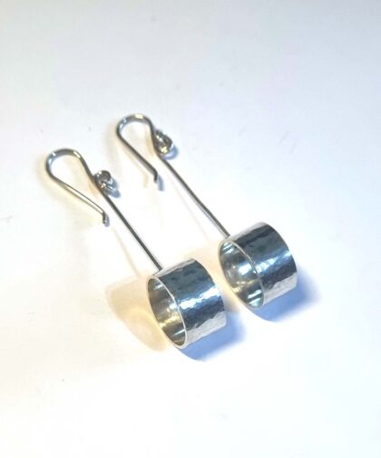 hanging silver cylinder earrings