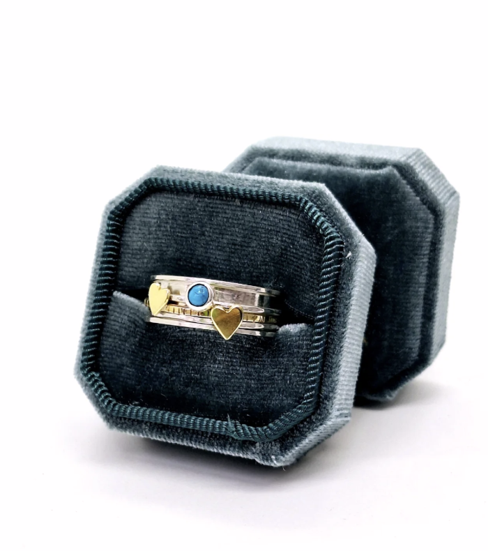 silver spinner ring with turquoise